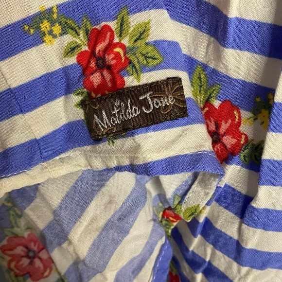 Matilda Jane Adventure Begins On My Mind Top Size Small Cap Sleeves Striped - Picture 7 of 8